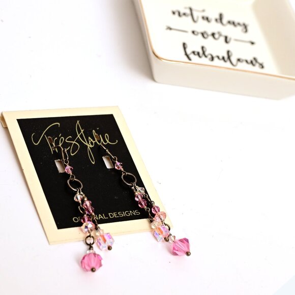 TRES JOLIE, Gorgeous Crystal Dangle Earrings from Estate - Picture 6 of 6